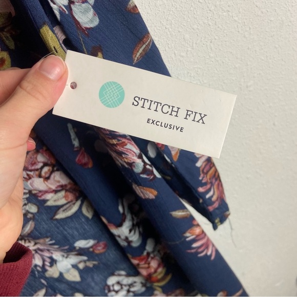 Pink Clover Size Small Maples Open Front Floral Kimono Cardigan Navy Blue Swim - Picture 5 of 8